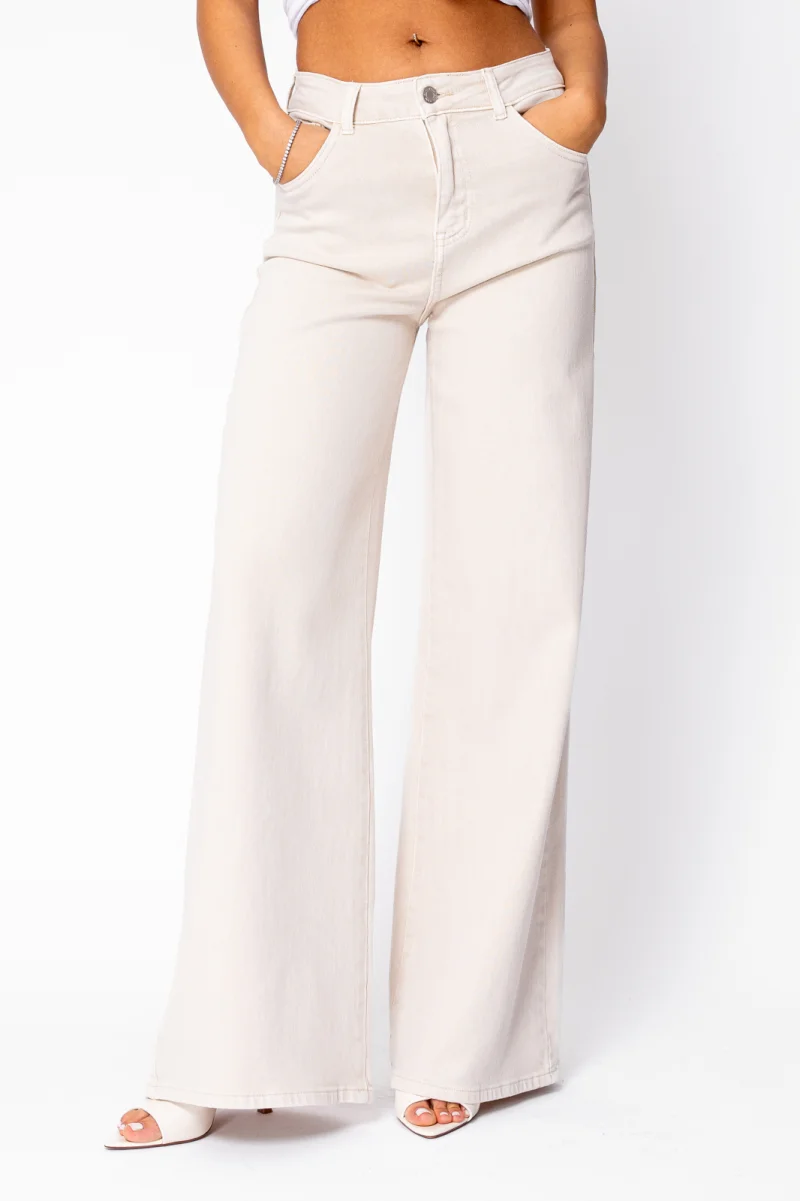Blugi elastici largi Cream