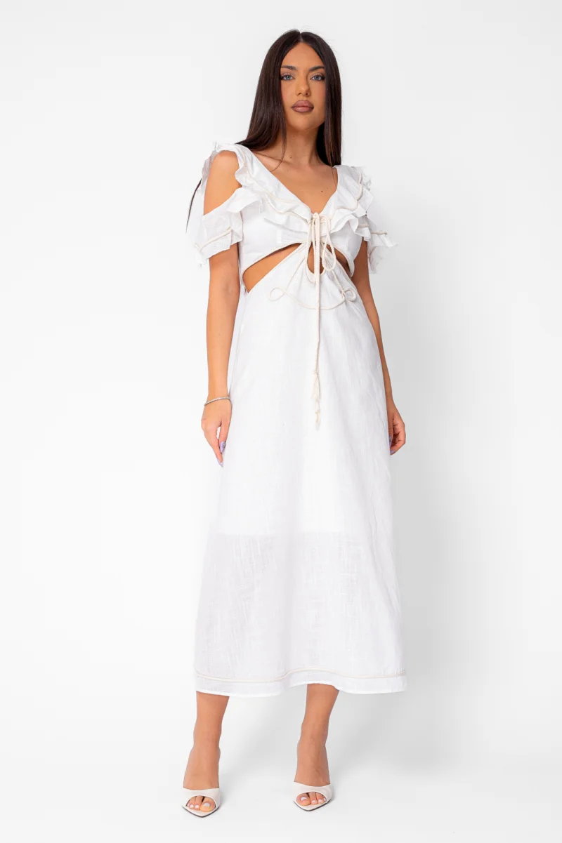 Rochie lunga alba din 100% Bumbac Off White