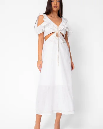 Rochie lunga alba din 100% Bumbac Off White