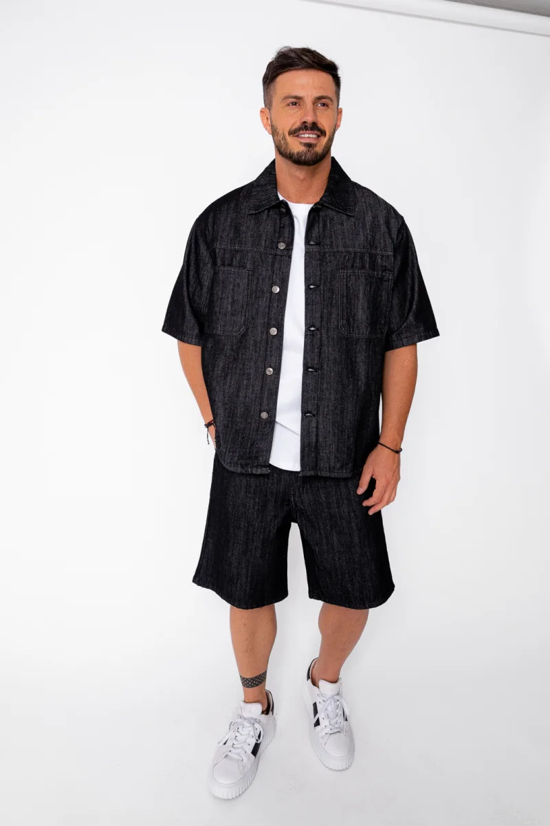 Set camasa si pantalon scurt din denim Black