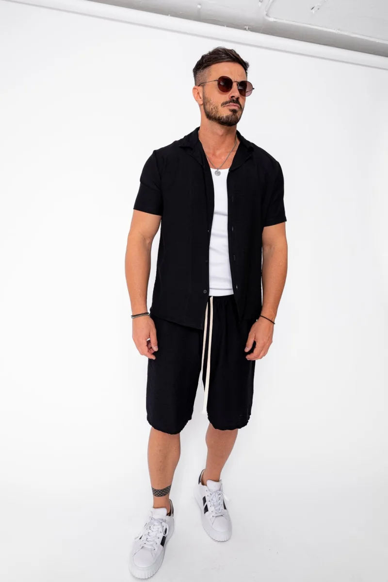 Set camasa cu maneca scurta si pantalon scurt Black