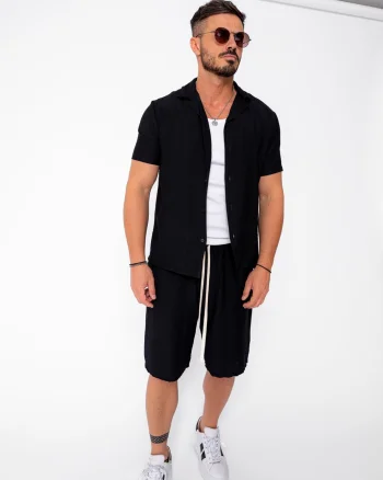 Set camasa cu maneca scurta si pantalon scurt Black