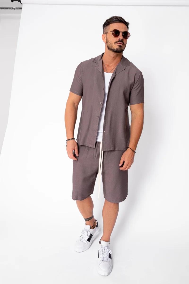 Set camasa cu maneca scurta si pantalon scurt Taupe