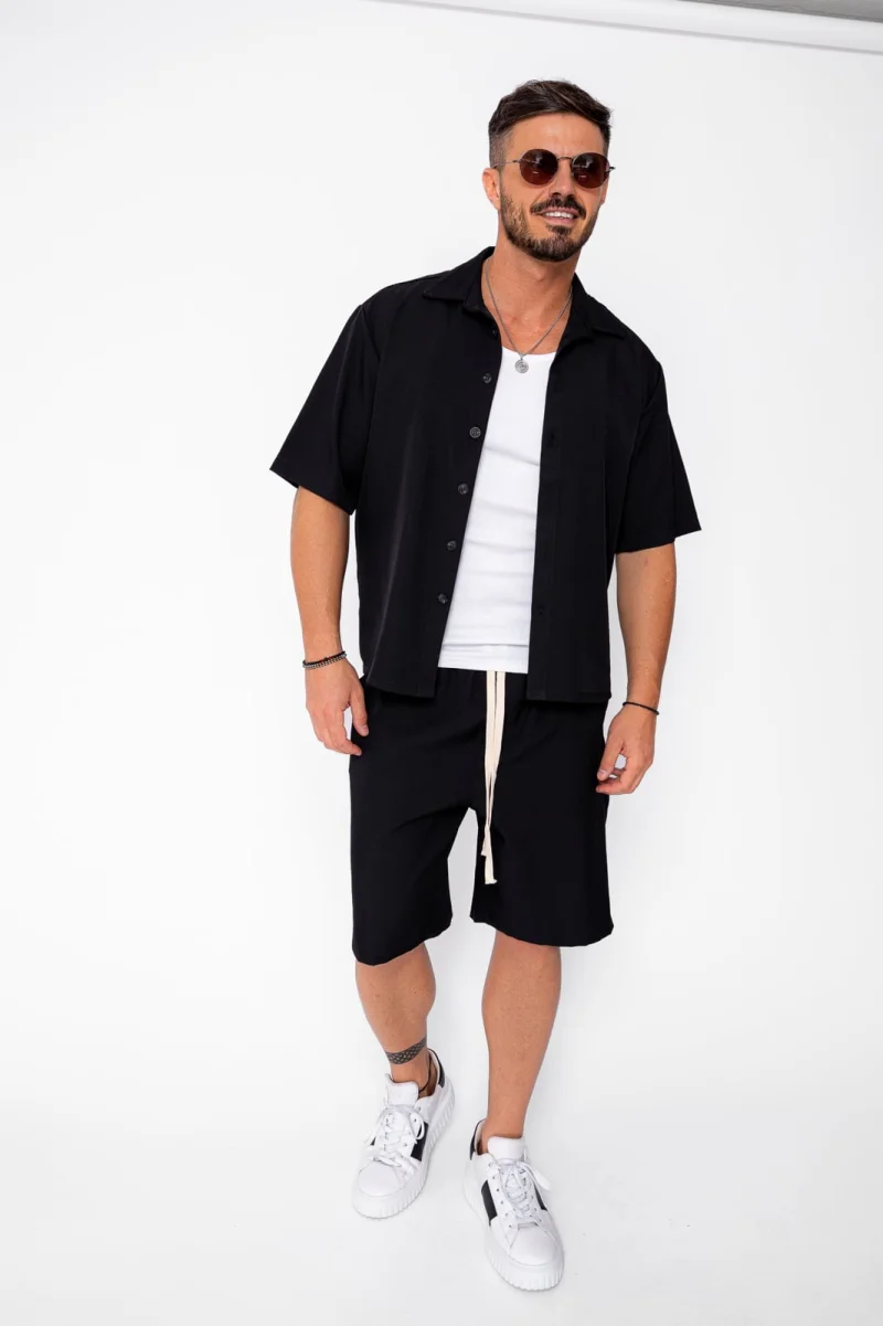 Set camasa cu maneca scurta si pantalon scurt Oversized Black