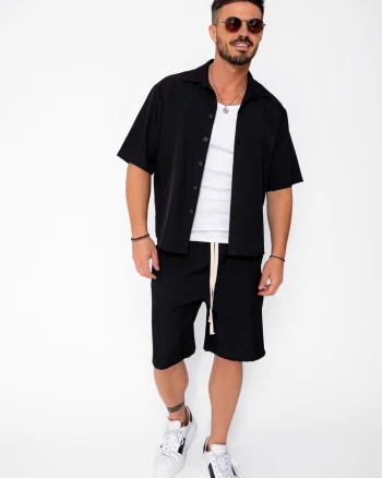 Set camasa cu maneca scurta si pantalon scurt Oversized Black