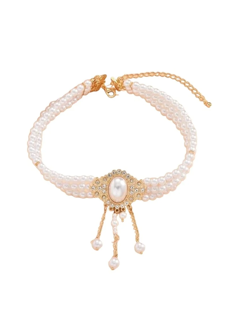 Colier choker, auriu, cu perle, Ose C26