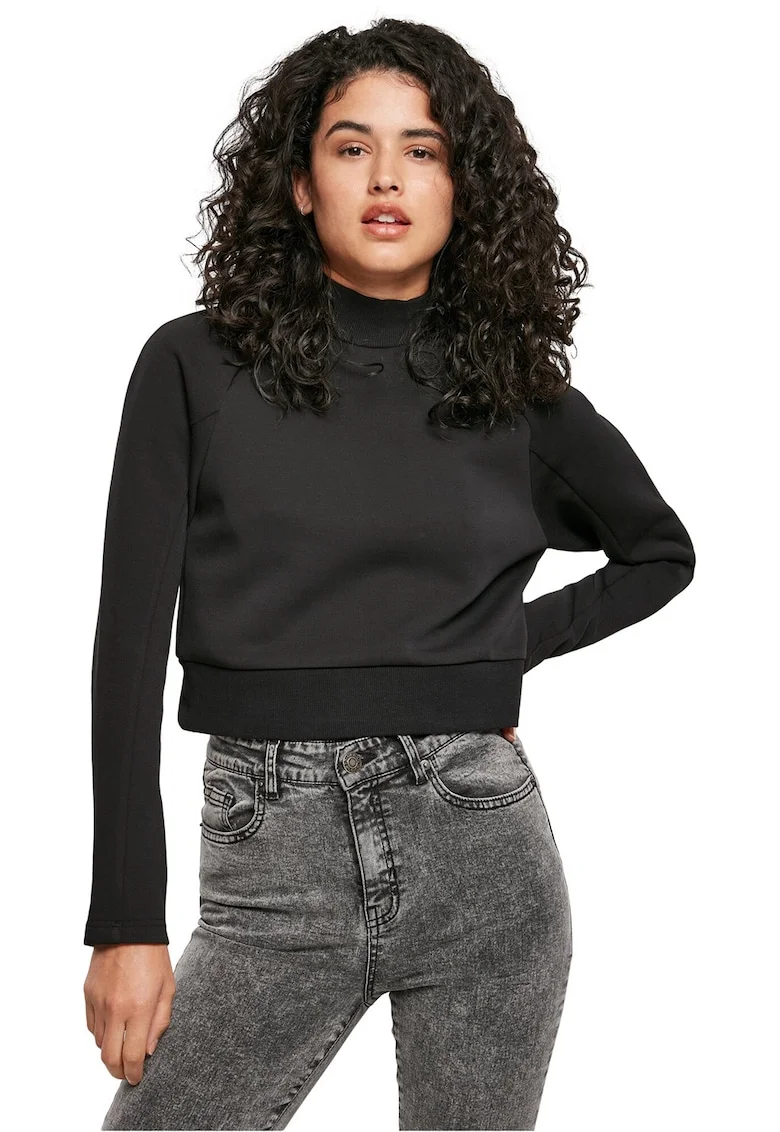 Bluza crop cu guler scurt, Negru