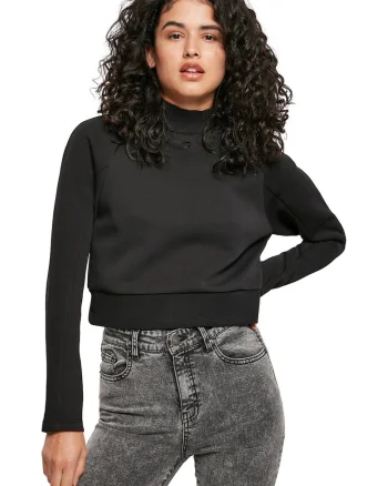 Bluza crop cu guler scurt, Negru
