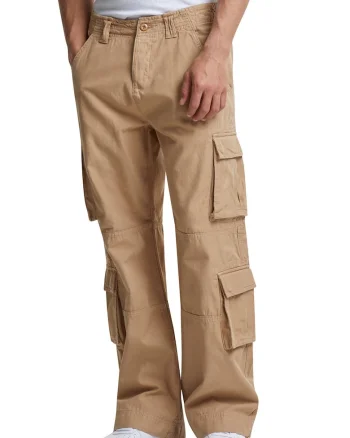 Pantaloni cargo drepti de bumbac, Maro deschis