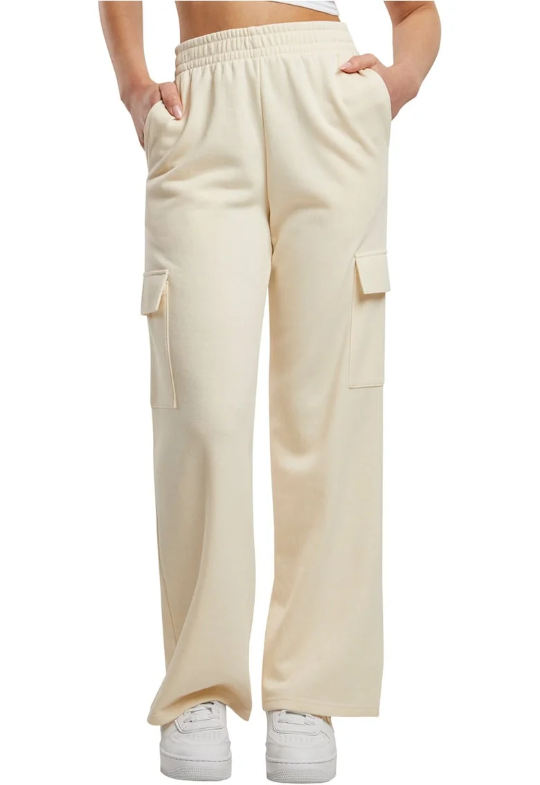 Pantaloni de trening cu croiala ampla si buzunare cargo, Alb fildes