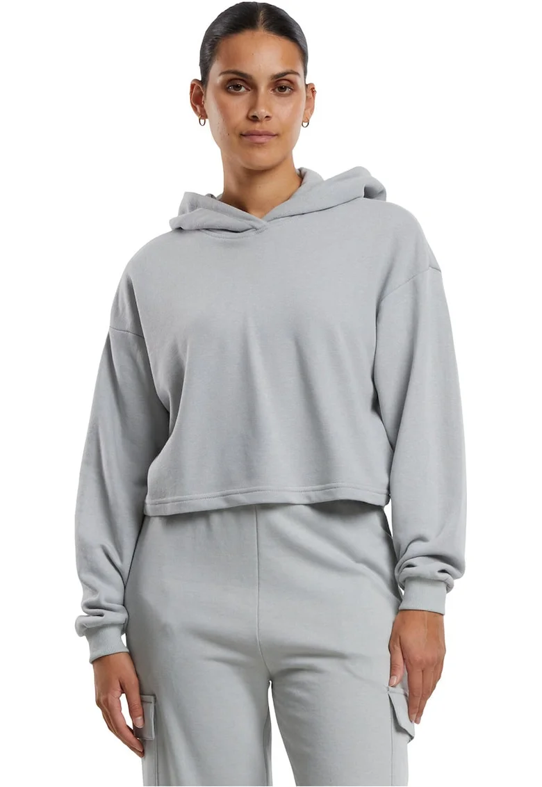 Hanorac crop cu maneci cazute, Gri deschis