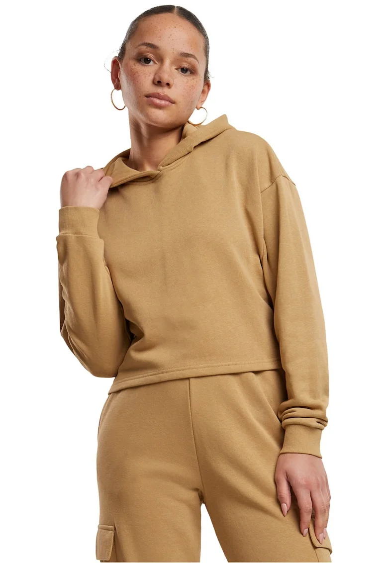 Hanorac crop cu maneci cazute, Caramel