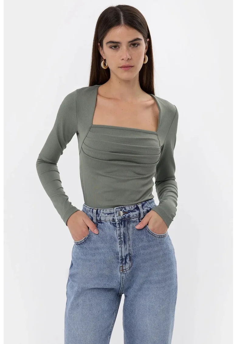Bluza dama  cu volane, verde, poliester