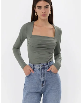 Bluza dama  cu volane, verde, poliester
