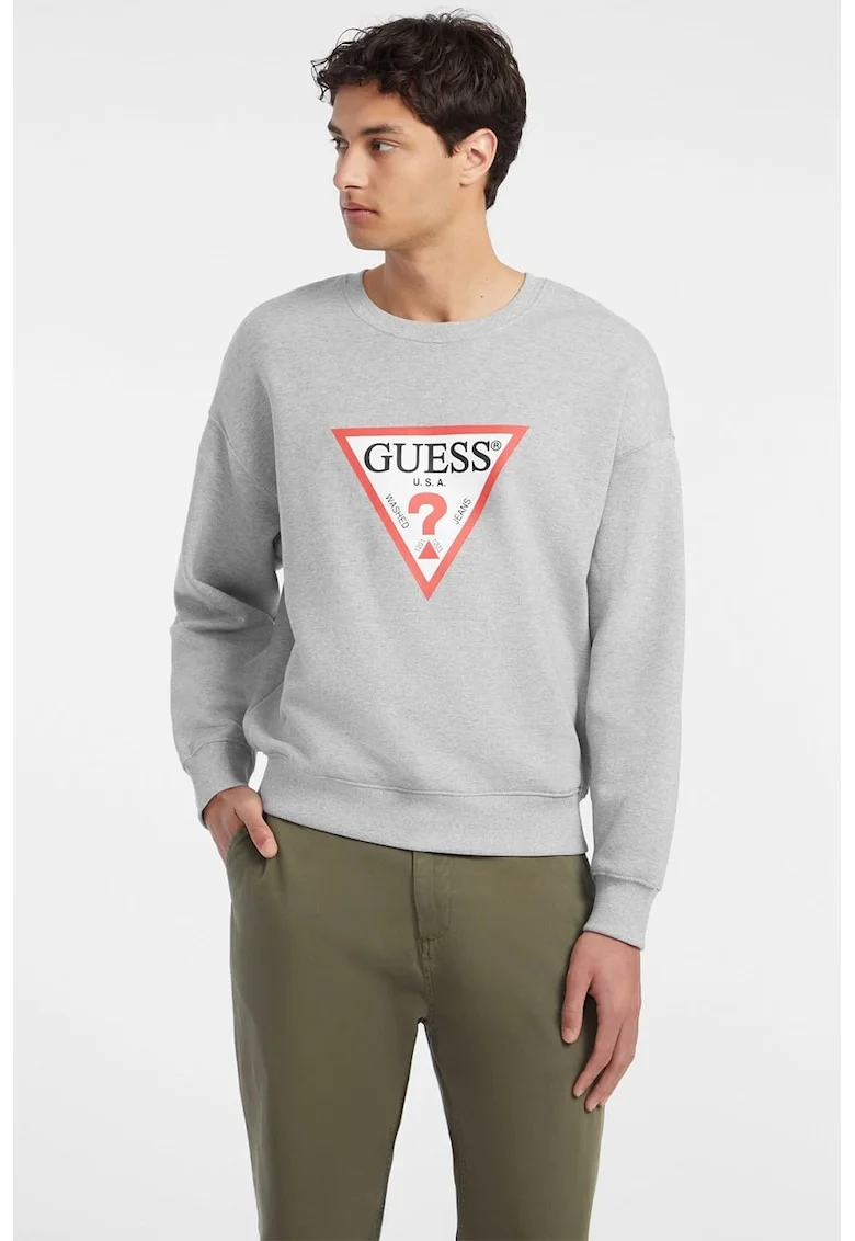 Bluza de trening cu imprimeu logo, Coral/Gri deschis melange