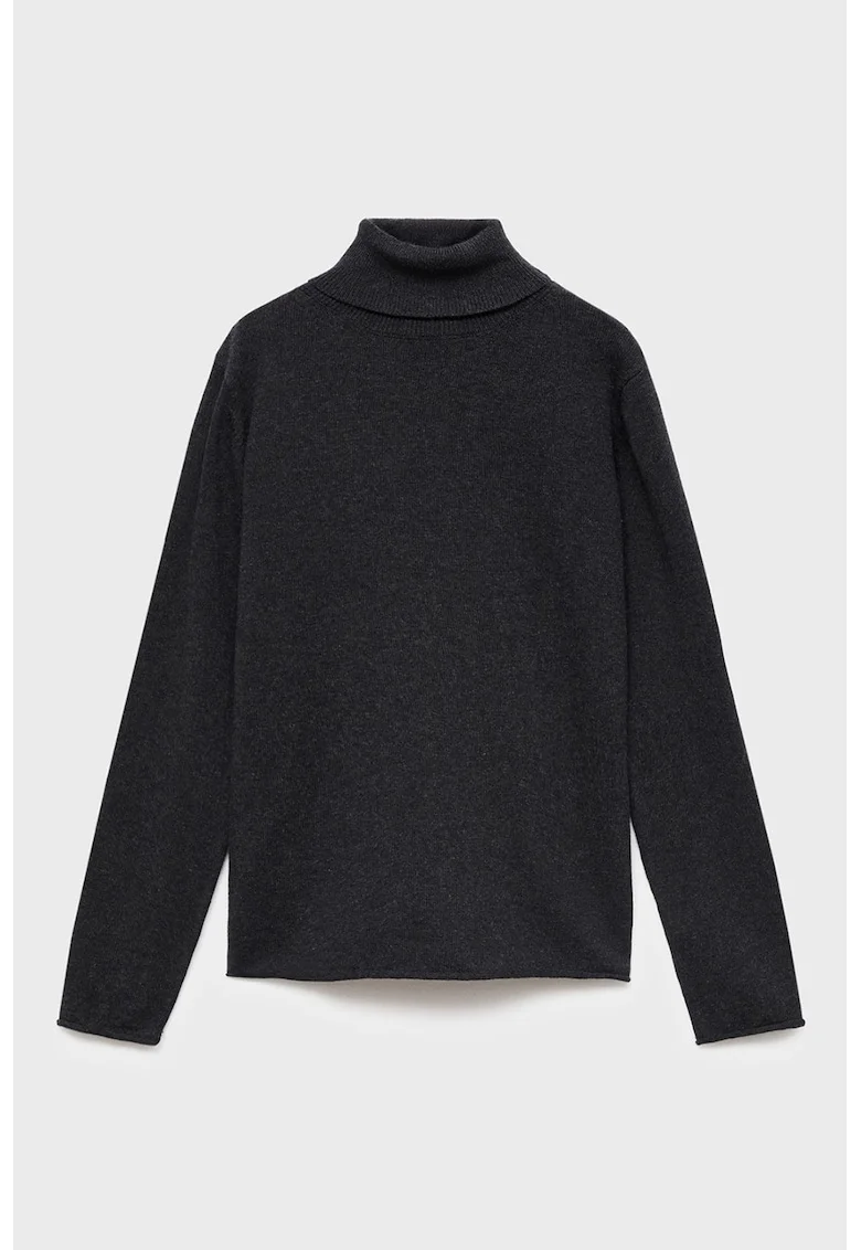 Pulover tricotat fin cu guler inalt, Negru stins
