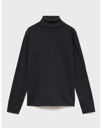 Pulover tricotat fin cu guler inalt, Negru stins