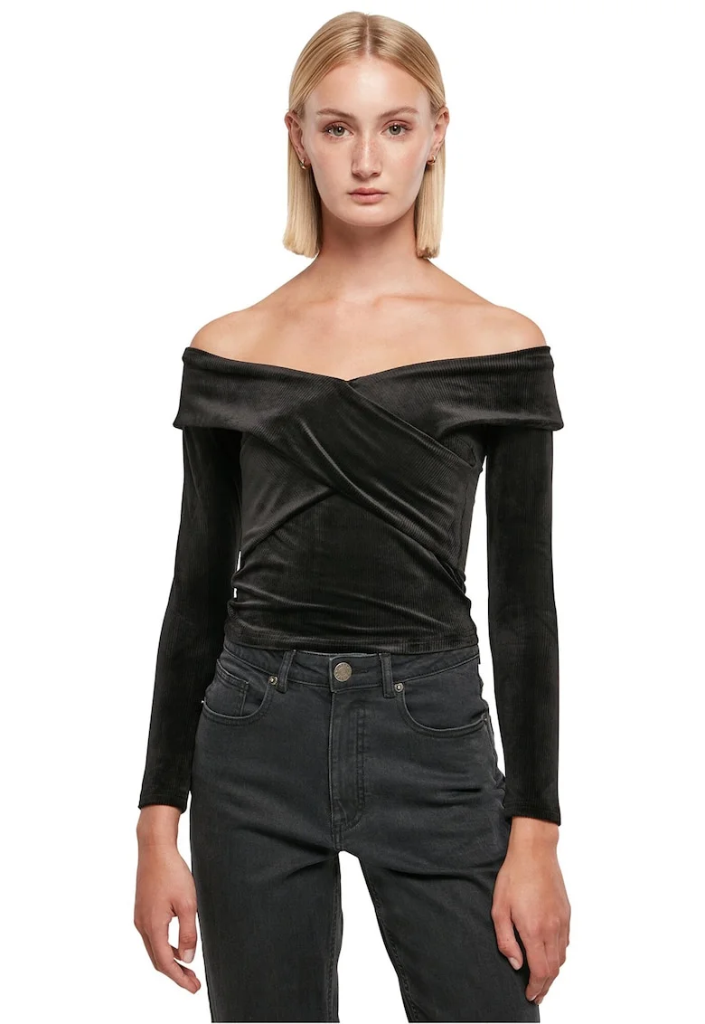 Bluza de catofea cu decolteu pe umeri, Negru
