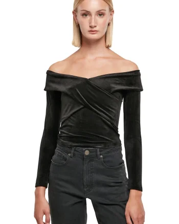 Bluza de catofea cu decolteu pe umeri, Negru
