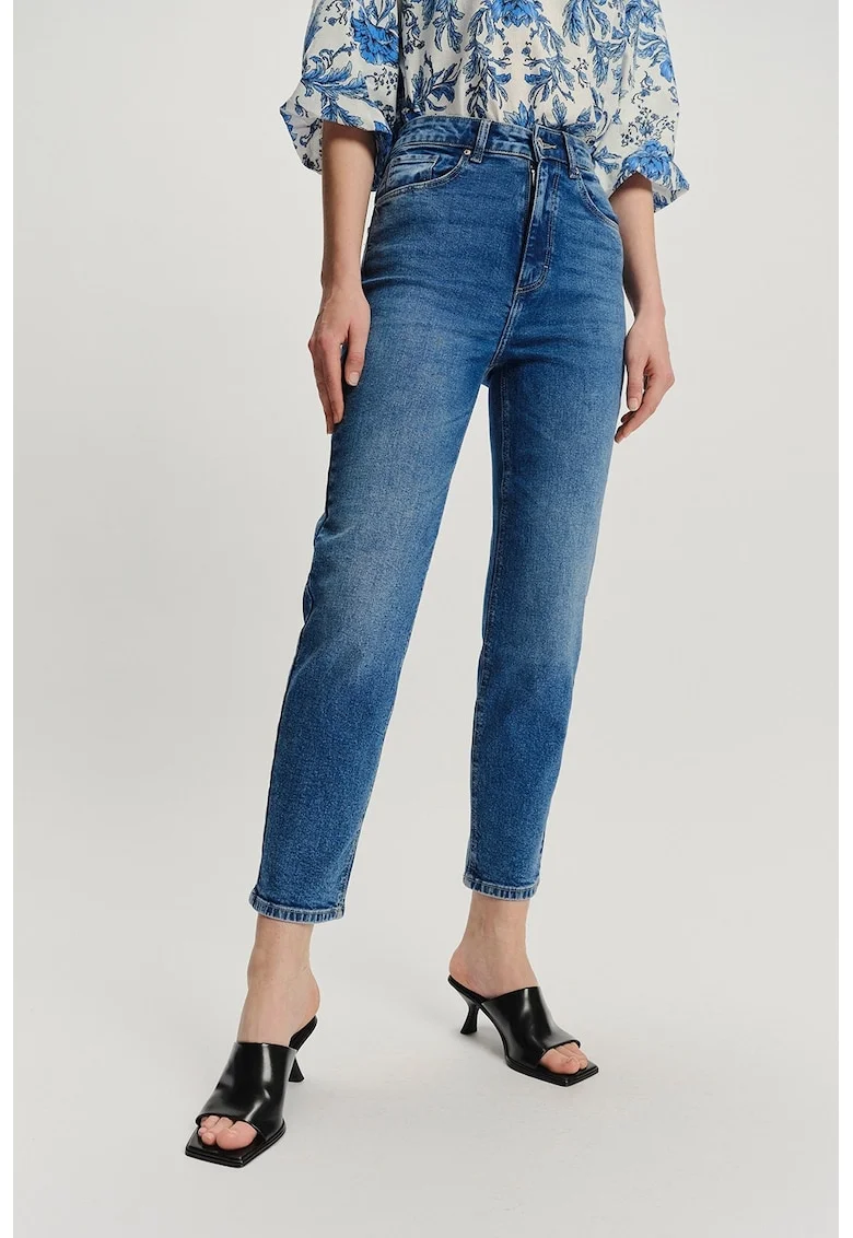 Blugi crop slim-fit din amestec de modal, Albastru melange