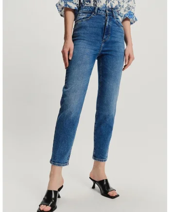 Blugi crop slim-fit din amestec de modal, Albastru melange