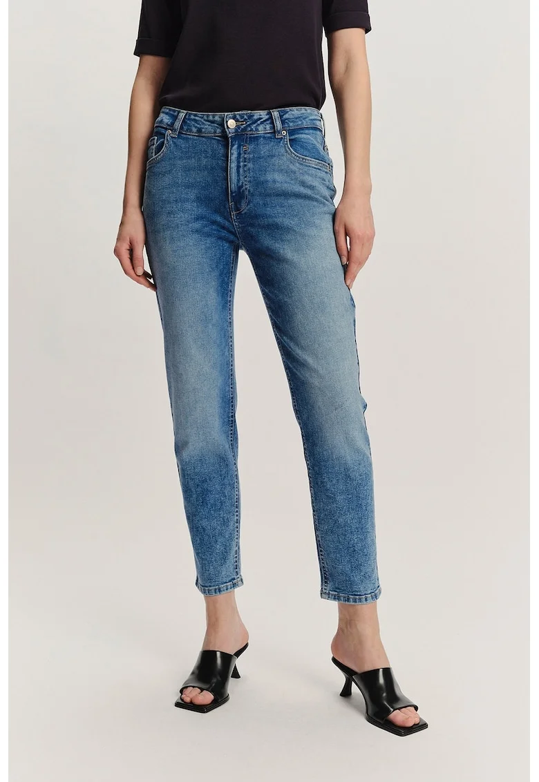 Blugi slim-fit din amestec de modal cu talie medie, Albastru melange