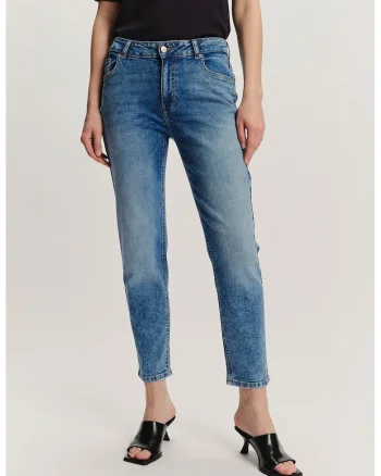 Blugi slim-fit din amestec de modal cu talie medie, Albastru melange