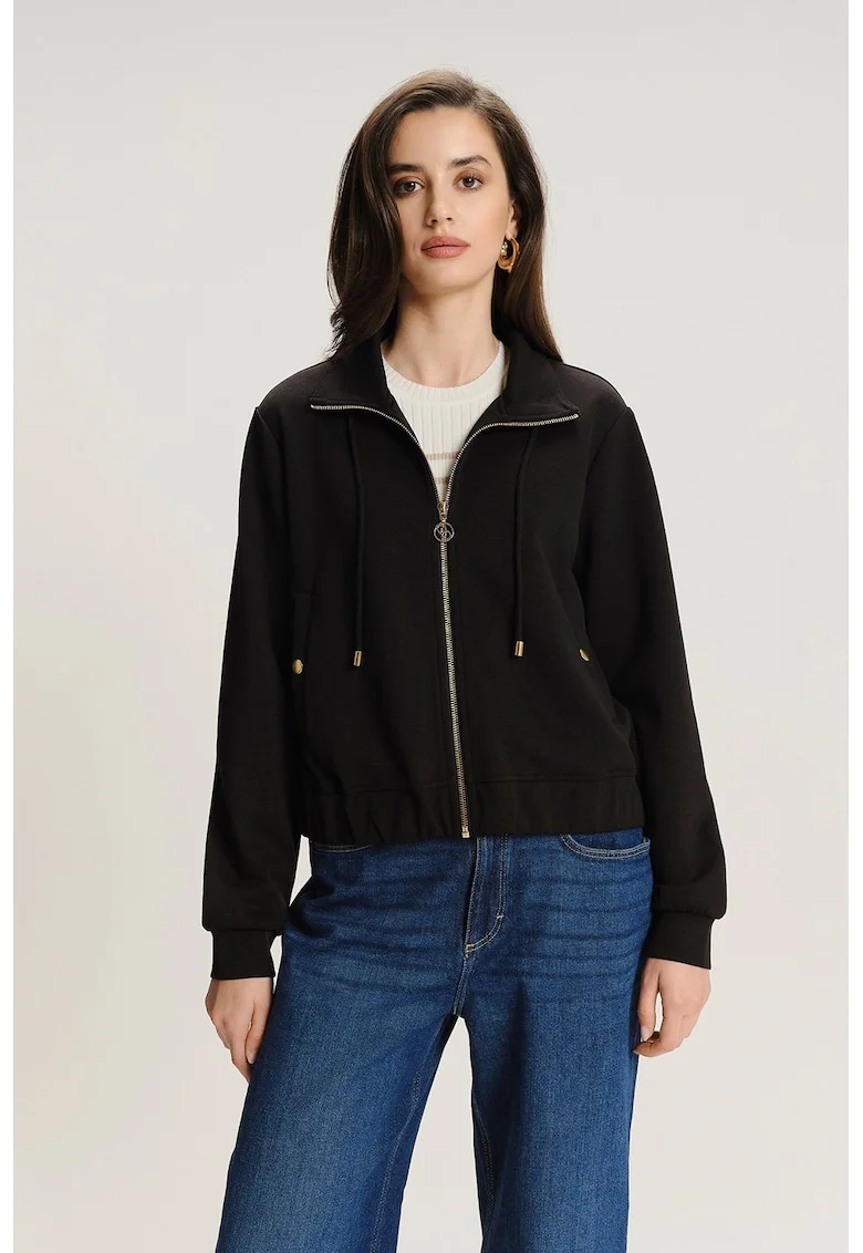 Bluza de trening cu terminatie elastica si fermoar, Negru