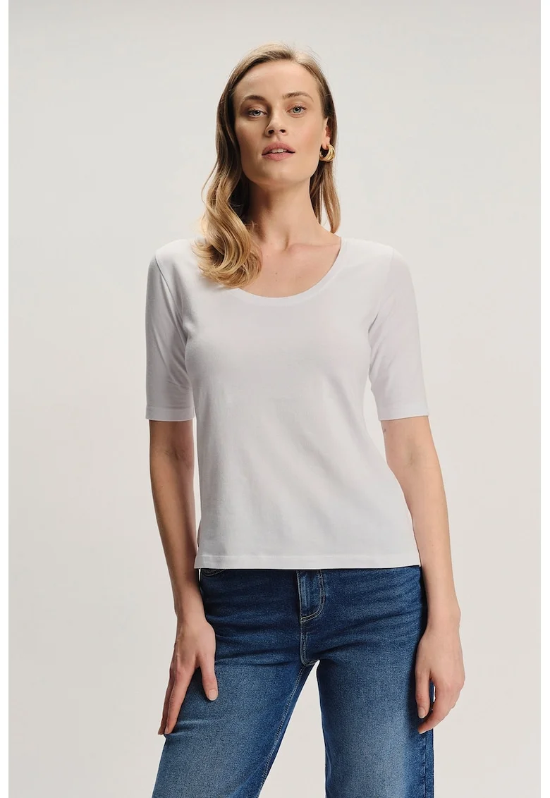 Tricou cu decolteu rotund si maneci medii, Alb