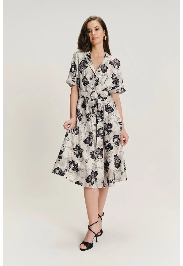 Rochie midi cu design si model, Negru/Grej
