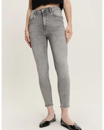 Blugi crop din denim, Gri melange