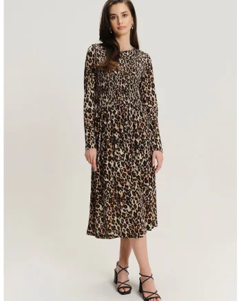 Rochie midi din amestec de modal cu model, Maro/Bej