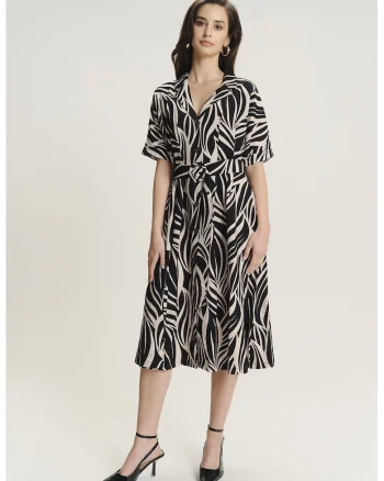Rochie midi cu design si model, Negru/Maro nisip