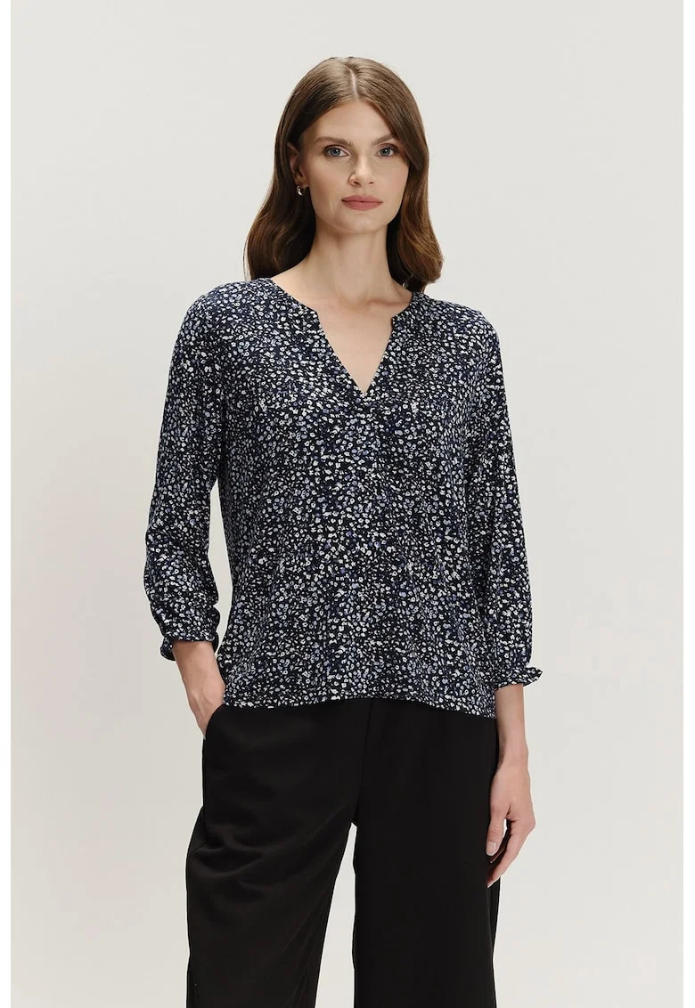 Bluza cu maneci trei sferturi si model, Alb/Albastru ultramarin/Albastru