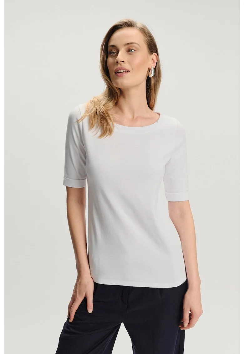 Tricou uni cu decolteu rotund, Alb