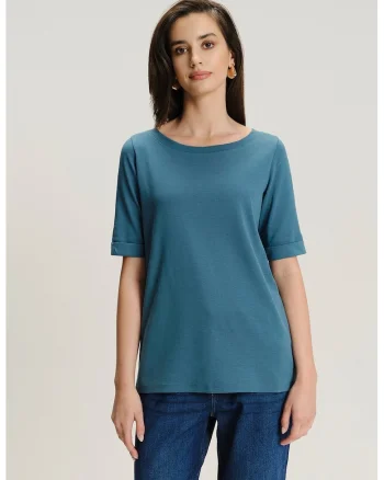 Tricou uni cu decolteu rotund, Verde persan