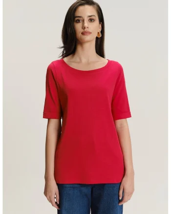 Tricou uni cu decolteu rotund, Rosu