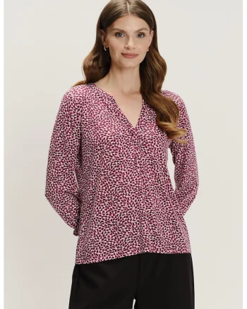 Bluza cu maneci trei sferturi si model, Alb/Visiniu/Roz