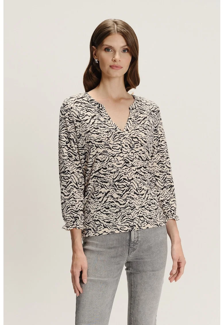 Bluza cu maneci trei sferturi si model, Negru/Bej