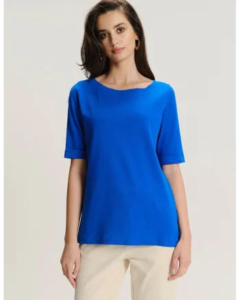 Tricou uni cu decolteu rotund, Albastru royal