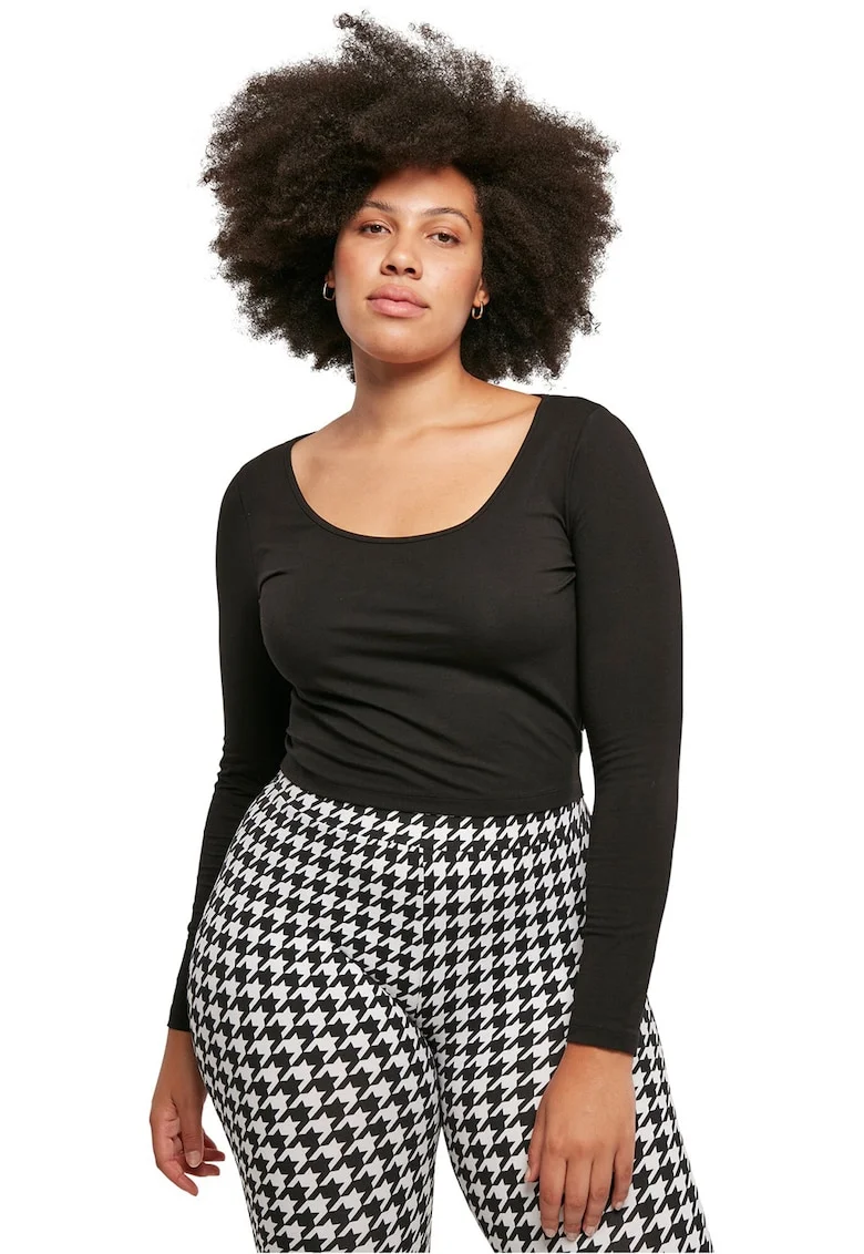 Bluza crop cu decolteu rotund, Negru