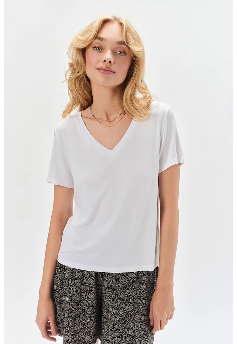Tricou cu decolteu in V, Alb