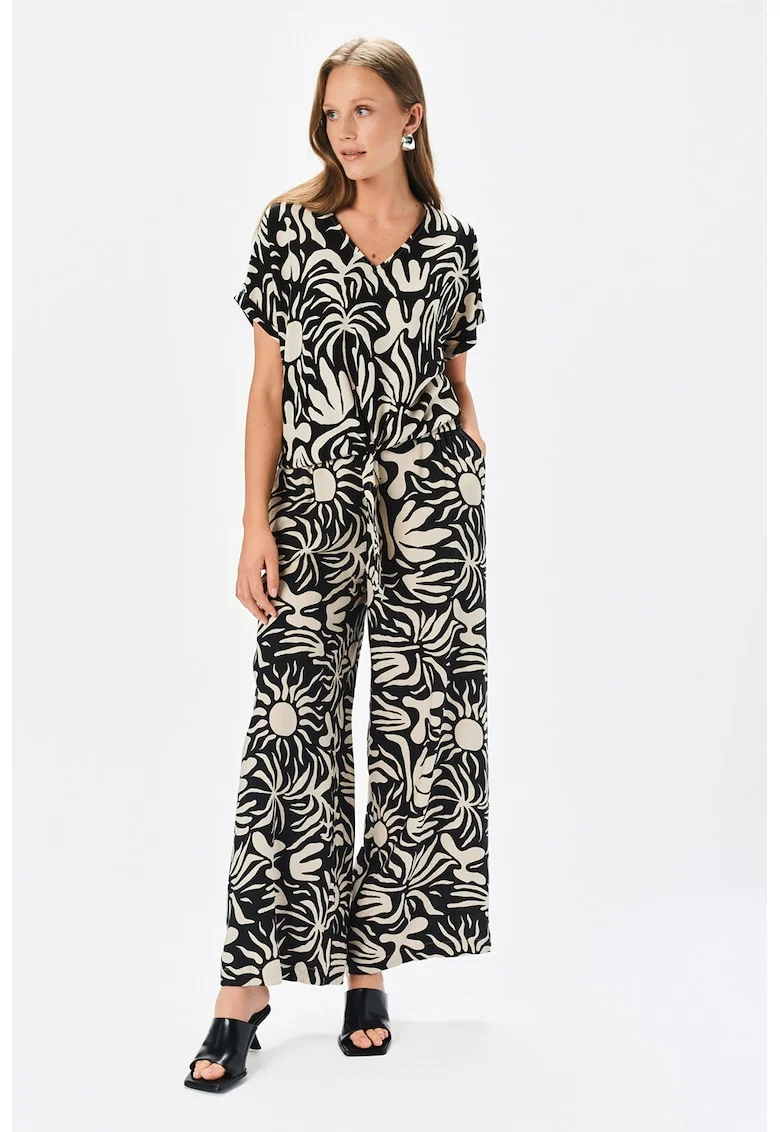 Bluza cu maneci bufante, Alb fildes/Negru