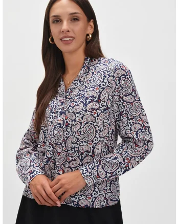 Bluza cu animal print cu maneci cazute, Alb/Roz deschis/Bleumarin