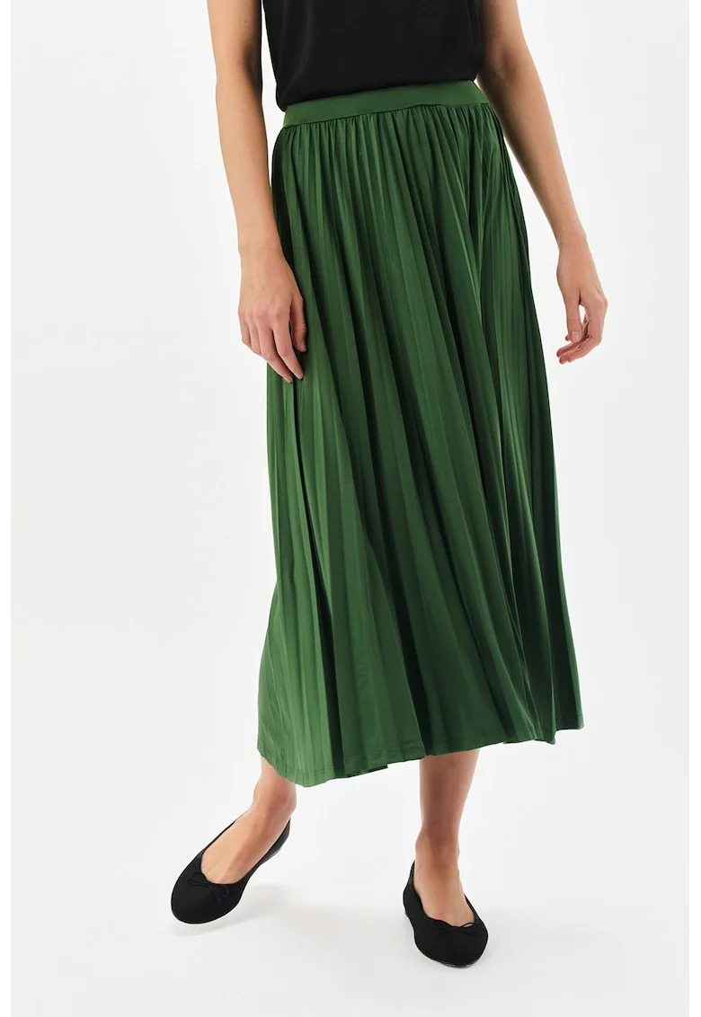 Fusta midi evazata cu model uni, Verde englez