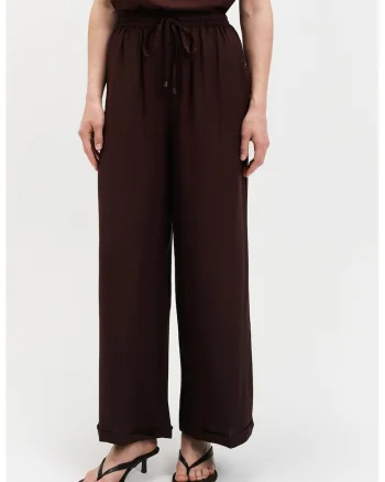 Pantaloni cu croiala ampla si talie inalta, Maro cognac