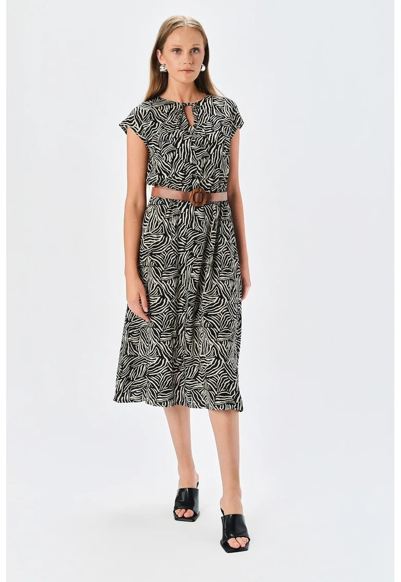 Rochie scurta cu model, Alb fildes/Negru