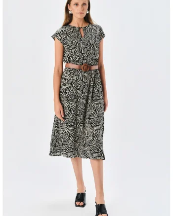 Rochie scurta cu model, Alb fildes/Negru