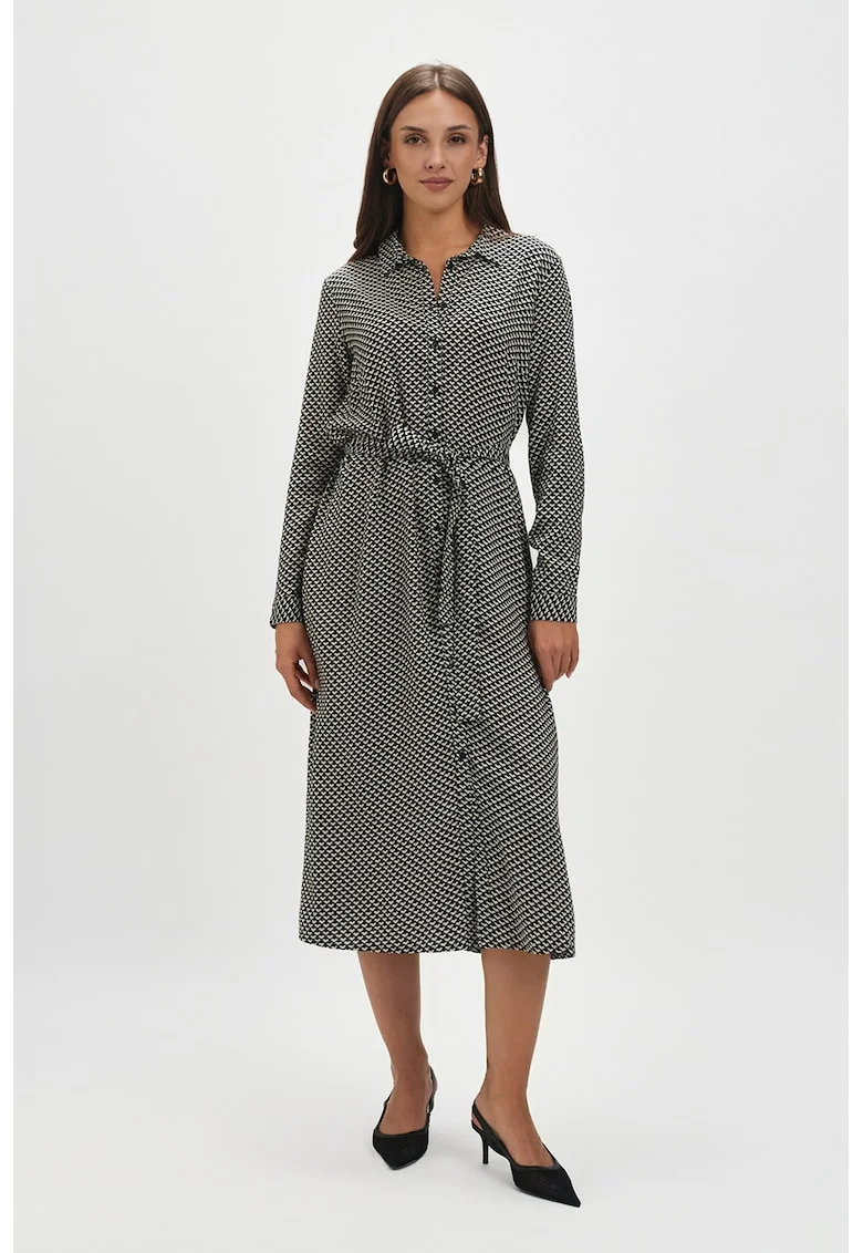 Rochie-camasa cu maneci lungi, Negru/Alb murdar