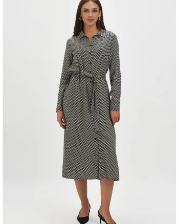 Rochie-camasa cu maneci lungi, Negru/Alb murdar